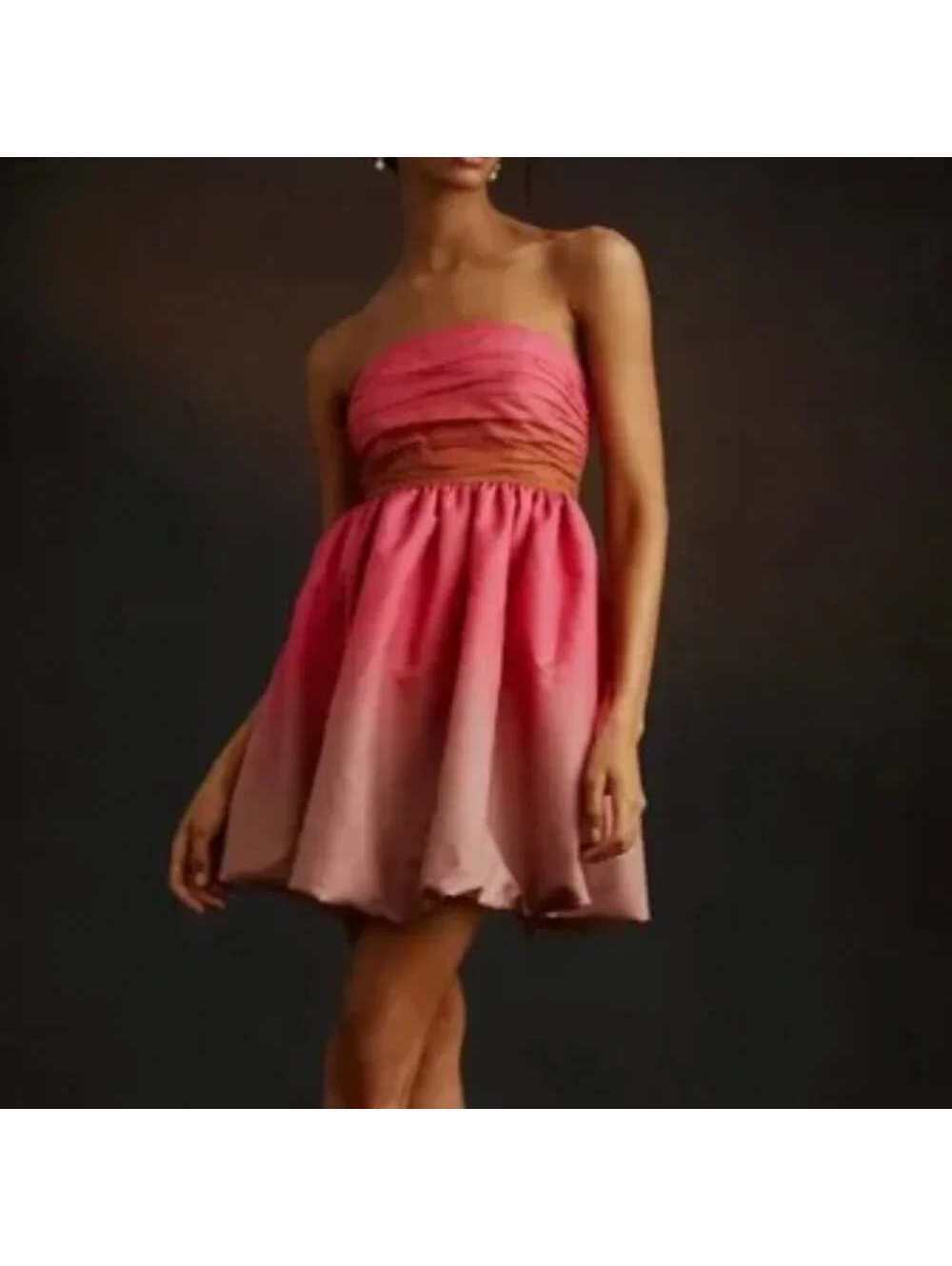Anthropologie Vineet Bahl Strapless Gradient Pink to Brown Dress Size 2
